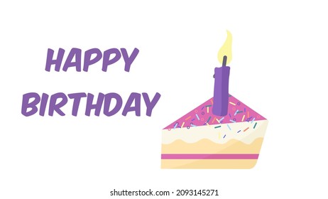 Birthday Cake Slice, Isolated On White Background