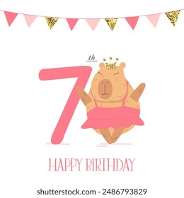 Birthday card with ballerina capybara for seven year olds - Powered by Shutterstock