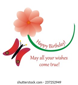 Birthday card with flower and butterfly