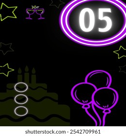 birthday card with a number five and a black background with lilac
 - Powered by Shutterstock