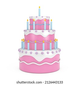 Birthday Cartoon Dessert Tiered Cake with Candles on a white background. 3d Rendering  - Powered by Shutterstock