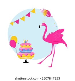 Birthday Design with Flamingo, Cake, Balloon - Powered by Shutterstock