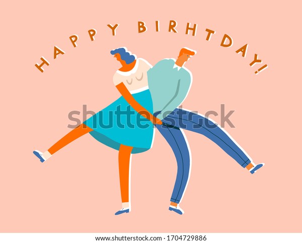 Birthday Greeting Card Couple Dancing Rock Stock Illustration