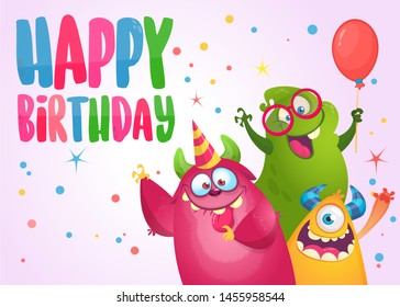 Birthday Illustration Cute Funny Monsters Cartoon Stock Illustration ...