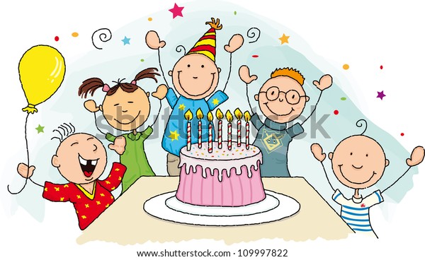 Birthday Party Happy Birthday Group Young Stock Illustration 109997822