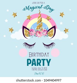 Birthday Party Invitation With Unicorn