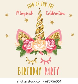 Birthday Party Invitation With Unicorn