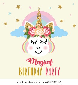 Birthday Party Invitation With Unicorn