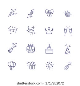 Birthday party line icon set. Decoration, cake with candles, champagne. Celebration concept. Can be used for topics like wedding, surprise, holiday, anniversary - Powered by Shutterstock