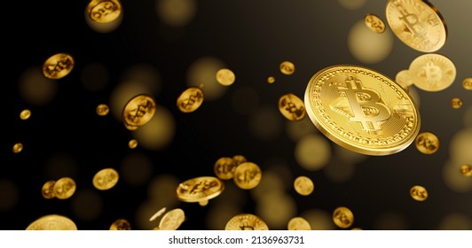 Bitcoin 3d render cryptocoin cryptocurrency growth of tech companies blockchain, abstract illustrate gold coin luxury banner background growth graph of trending rising value digital currency price