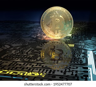 Bitcoin 3D Visualization Crypto Currency In Digital World