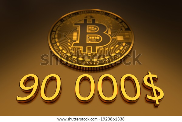 ビットコインbtcは初めて9000ドルを打った 90kのビットコイン暗号通貨 90 000ドルの金の数字を持つ金貨 3dイラスト のイラスト素材 1920861338