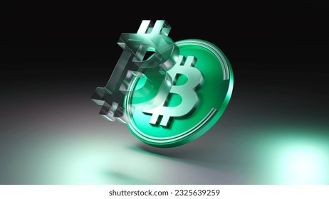 Bitcoin cash logo with token on dark background. 3D render. Crypto. BCH