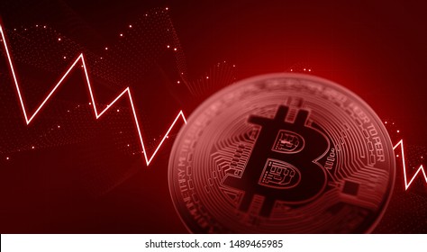 Bitcoin. Chart Down. Red Color. 3d Illustration. 