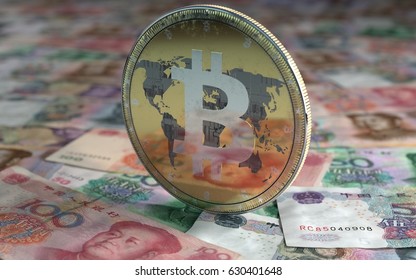 Bitcoin China Yuans - 3D Illustration