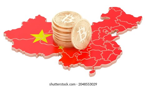 Bitcoin Crypto Currency In China, 3D Rendering Isolated On White Background