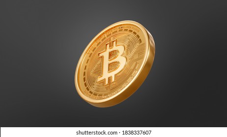 Bitcoin Crypto Currency Gold BTC Isolated On Black Background Blockchain Technology 3d Rendering