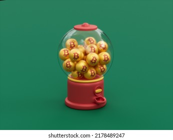 Bitcoin Crypto Letter B Gumball Machine Arcade Candy Bubble Gum 3D Illustration