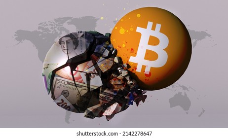 Bitcoin Cryptocurrencies Vs Fiat Money 3d Rendering