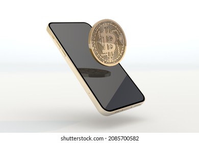 Bitcoin cryptocurrency with smartphone mockup. 3d render