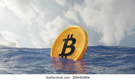 Bitcoin Flowing On A Ocean.BTC Is Sinking Same Liquidity Concept .3D Rendering.