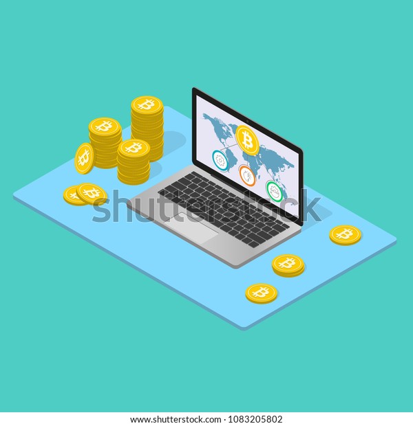 Bitcoin Mining Laptop Computer Isometric Concept Stock Illustration - 