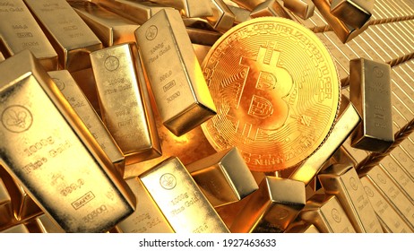 Bitcoin Is More Valuable Than The Gold. 3d Illustration.