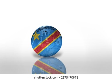 Bitcoin With The National Flag Of Democratic Republic Of The Congo On The White Background. Bitcoin Mining Concept. 3d Illustration