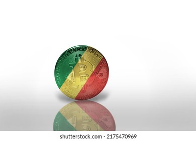 Bitcoin With The National Flag Of Republic Of The Congo On The White Background. Bitcoin Mining Concept. 3d Illustration