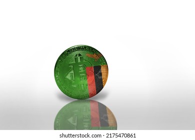 Bitcoin With The National Flag Of Zambia On The White Background. Bitcoin Mining Concept. 3d Illustration