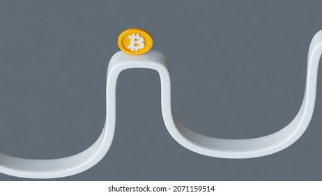 Bitcoin On Rollercoaster Zigzag Up Ride. Cryptocurrency Price Volatility Metaphor. 3D Render

