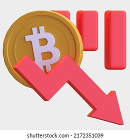 Bitcoin Price Bearish Market Crash 3d Icon Illustration