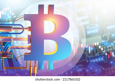 Bitcoin Trading. Buying And Selling Bitcoin Currency. Trading On Crypto Exchange. Oscillations Of Blockchain Money. Bitcoin Exchange Rate Fluctuation. Blockchain Symbol On Tech Background. 3d Image.