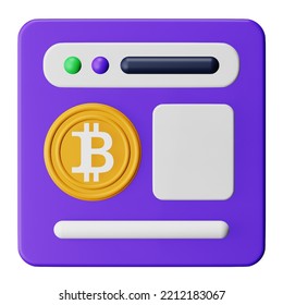 Bitcoin Website 3d Rendering Isometric Icon.