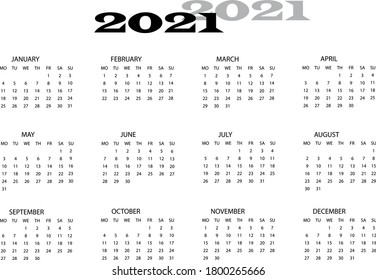 Bitmap 2021 Calendar On White Background Stock Illustration 1800265666 ...