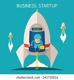 bitmap concept of business startup with space rocket and cosmonaut