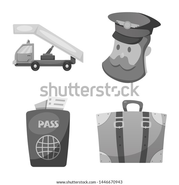 bitmap design of airport and airplane
icon. Set of airport and plane stock symbol for
web.