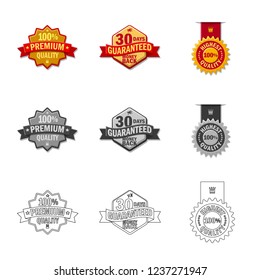 bitmap design of emblem and badge icon. Collection of emblem and sticker bitmap icon for stock.