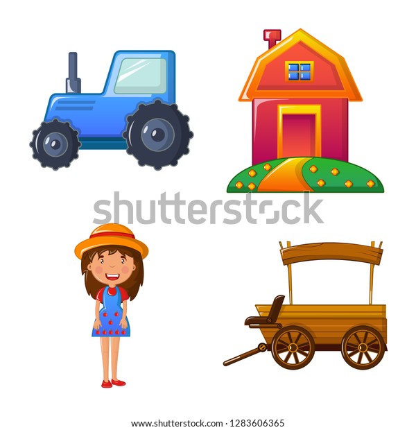 bitmap design of farm and\
agriculture logo. Set of farm and plant stock bitmap\
illustration.