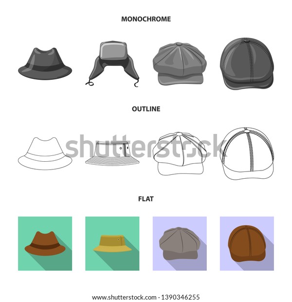 bitmap design of headgear\
and cap icon. Collection of headgear and accessory stock symbol for\
web.