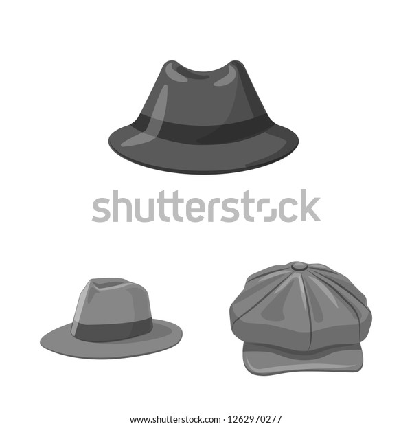bitmap illustration of\
headgear and cap logo. Set of headgear and accessory bitmap icon\
for stock.