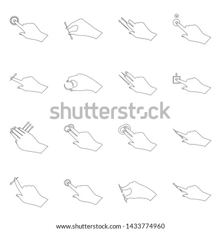 bitmap illustration of touchscreen and hand icon. Set of touchscreen and touch stock bitmap illustration.