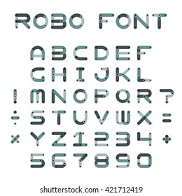 Bitmap Robotic Or Mechanic Font In Flat Style