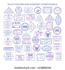 bitmap south eastern asia travel visa stamps set