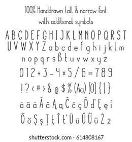 Bitmap Tall & Narrow Sketched Handdrawn Font With Additional Symbols