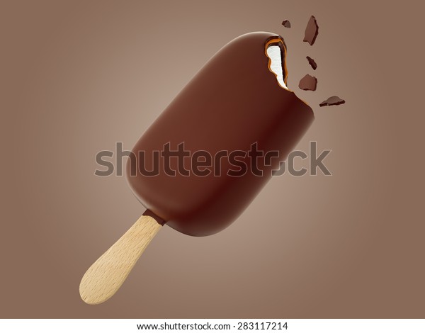 木の棒にかまれた黒いチョコレートのアイスクリームキャンディ 3dイラスト のイラスト素材