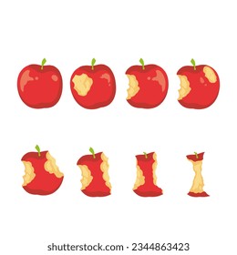 bitten red apple, drawing, isolate on white background