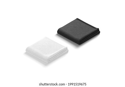 Blaank Blank And White Folded Big Towel Mockup, Side View, 3d Rendering. Empty Square Wiper For Shower Or Beach Mock Up, Isolated. Clear Washrag Or Napkin Material Surface Template.