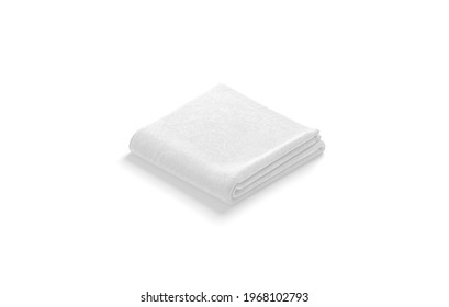 Blaank White Folded Big Towel Mock Up, Isolated, 3d Rendering. Empty Soft Washcloth Or Wiper For Hygiene Mockup, Side View. Clear Dry Bath Sheet For Home Or Hotel Template.