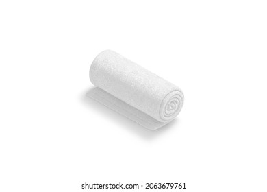 Blaank White Twisted Big Towel Mock Up, Side View, 3d Rendering. Empty Rolled Fabric Terry Mockup, Isolated. Clear Domestic Or Hotel Washrag Or Soft Absorb For Shower Template.